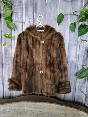 Vintage 1950-1960 A. Lafrance & Sons Genuine Mink Fur Coat Brown Short Jacket L
